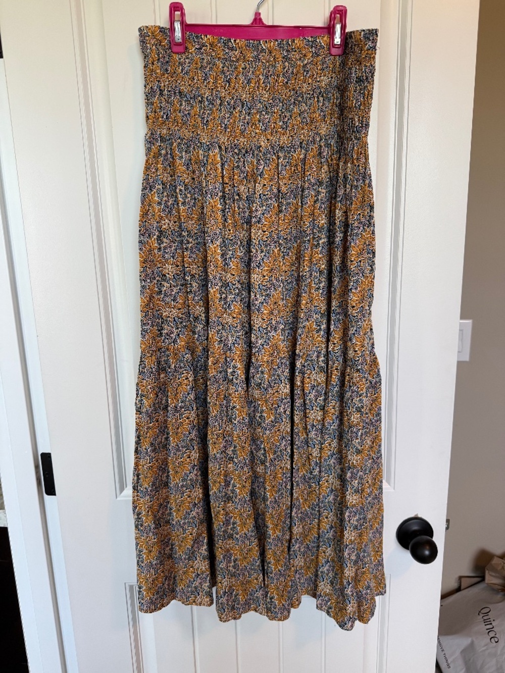 Natural Life Womens Floral Midi Skirt Size Large Yellow Blue Smocked Boho NWT